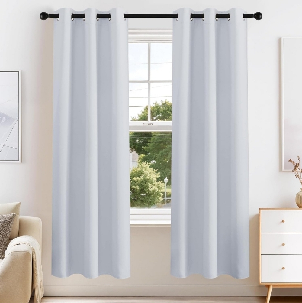 Curtains 2 Panel Set Grommets Gray White Like New!